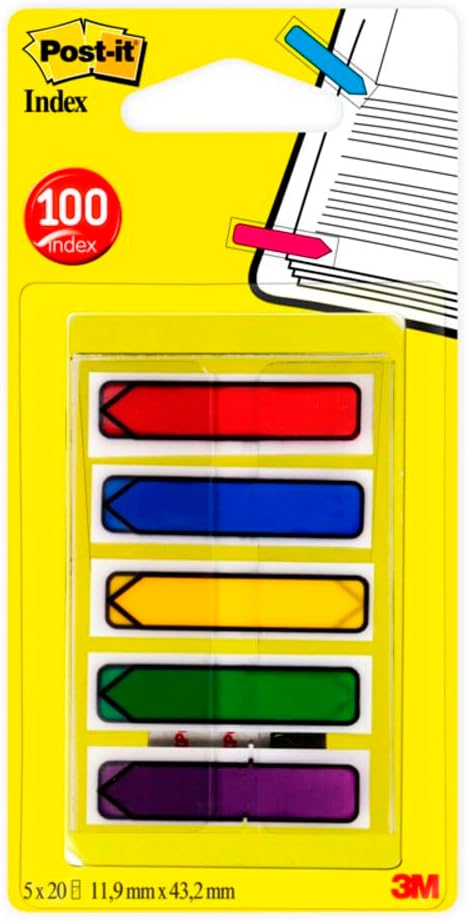 Post-it Index Arrows – Dispensador transparente de 5 colores, 20 colores, 0.472 in