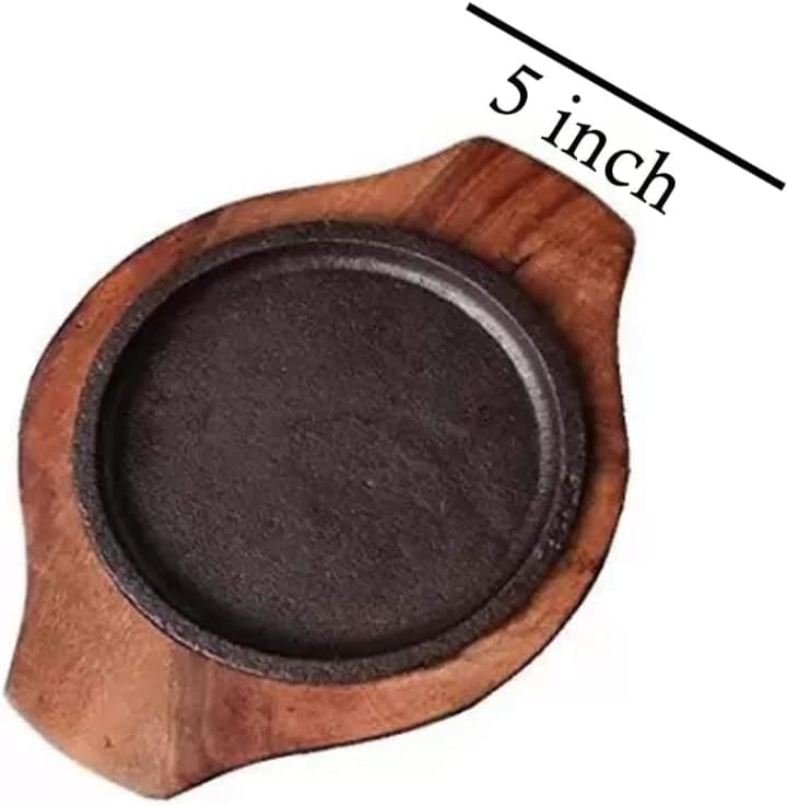 Zifron Wood Store Plato pequeño para servir postre Brownie Sizzler bandeja con base de madera, 5 pulgadas (4 piezas)