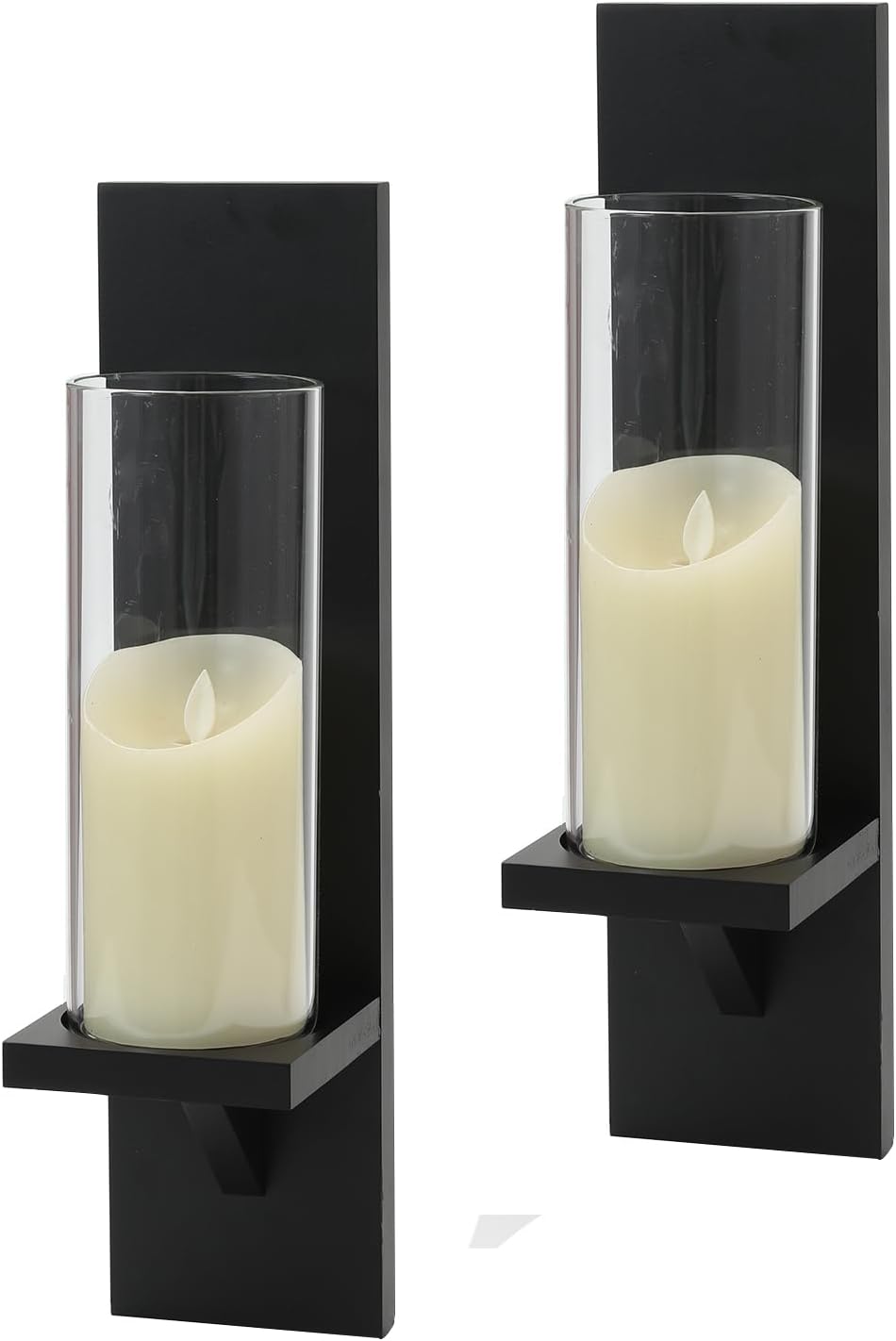 NIKKAPOETRY Juego de 2 candelabros de pared de madera y vidrio negros de 16 pulgadas
