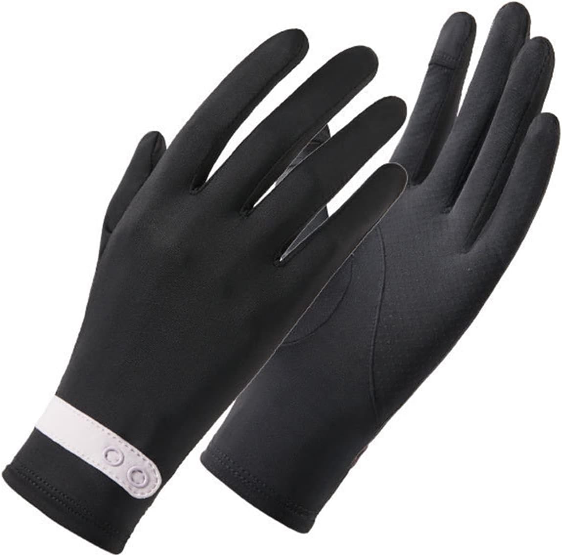 1 par de guantes elásticos de seda de hielo de verano con botones y puño, guantes de protección solar para mujer, guantes de protección solar para