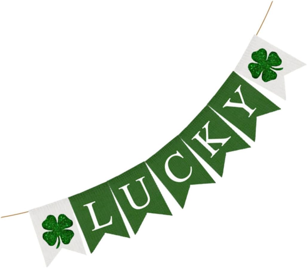 Abaodam 2pcs Irish Party Bunting Patricks Day Bunting Jute Bunting Banners Paddys Day Party Letter Printed Garland Linen Buntings Flag Linen Banner