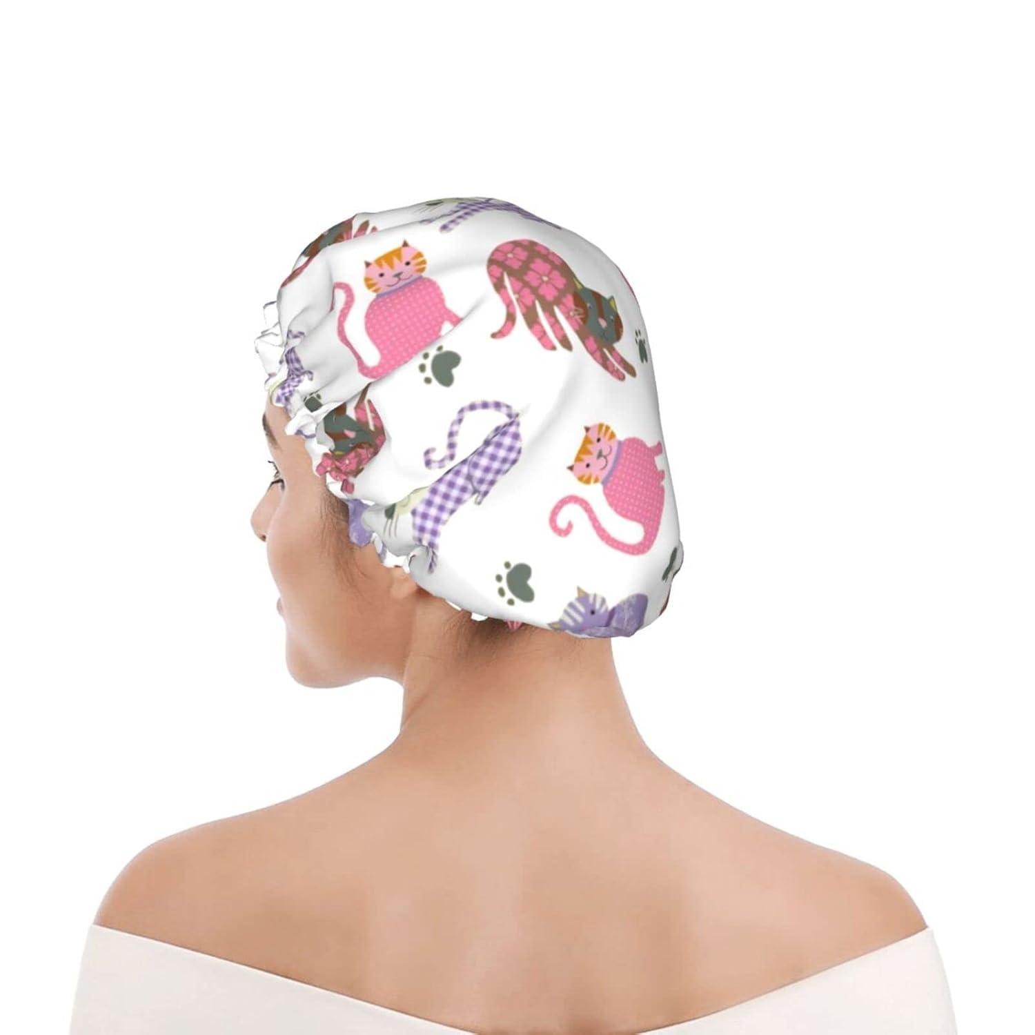 Gorro de ducha, gorro de ducha reutilizable para mujer, cabello largo, doble capa impermeable, protector de pelo para niños, niñas y mujeres, 1