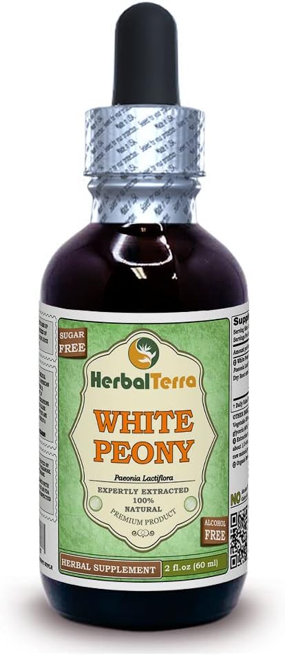 Peonía blanca (Paeonia Lactiflora) glicerita, raíces secas orgánicas sin alcohol, extracto líquido 2 oz