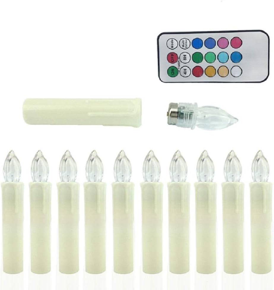 EuroFone Velas LED cónicas de árbol de Navidad con control remoto y clips extraíbles, luz de vela sin llama, efecto de goteo, control electrónico,