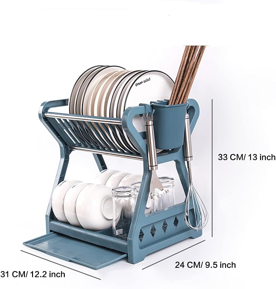 Escurridor de platos fácil de limpiar, escurridor de platos de 2 niveles con escurridor, organizador de platos de cocina, escurridor de platos con