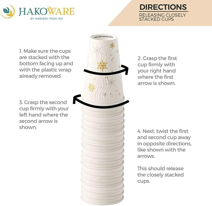 Paquete de 100 tazas de café de Navidad de 16 onzas, vasos de papel desechables de invierno con copos de nieve blancos, vasos de papel de pared con