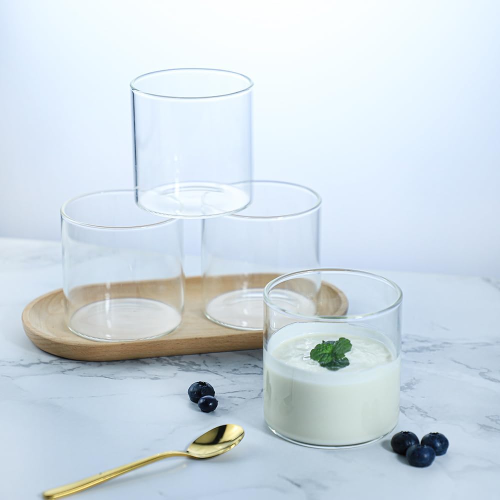 Sizikato 4 vasos de postre de vidrio transparente, taza de natillas de 10 onzas, taza de pudín, apto para horno
