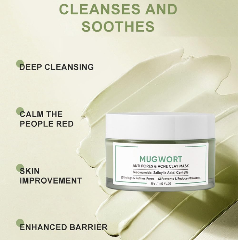 Mugwort – Barra de arcilla para el acné, máscara de artemisa, antiporos y máscara de arcilla para el acné, para eliminar puntos negros, control de