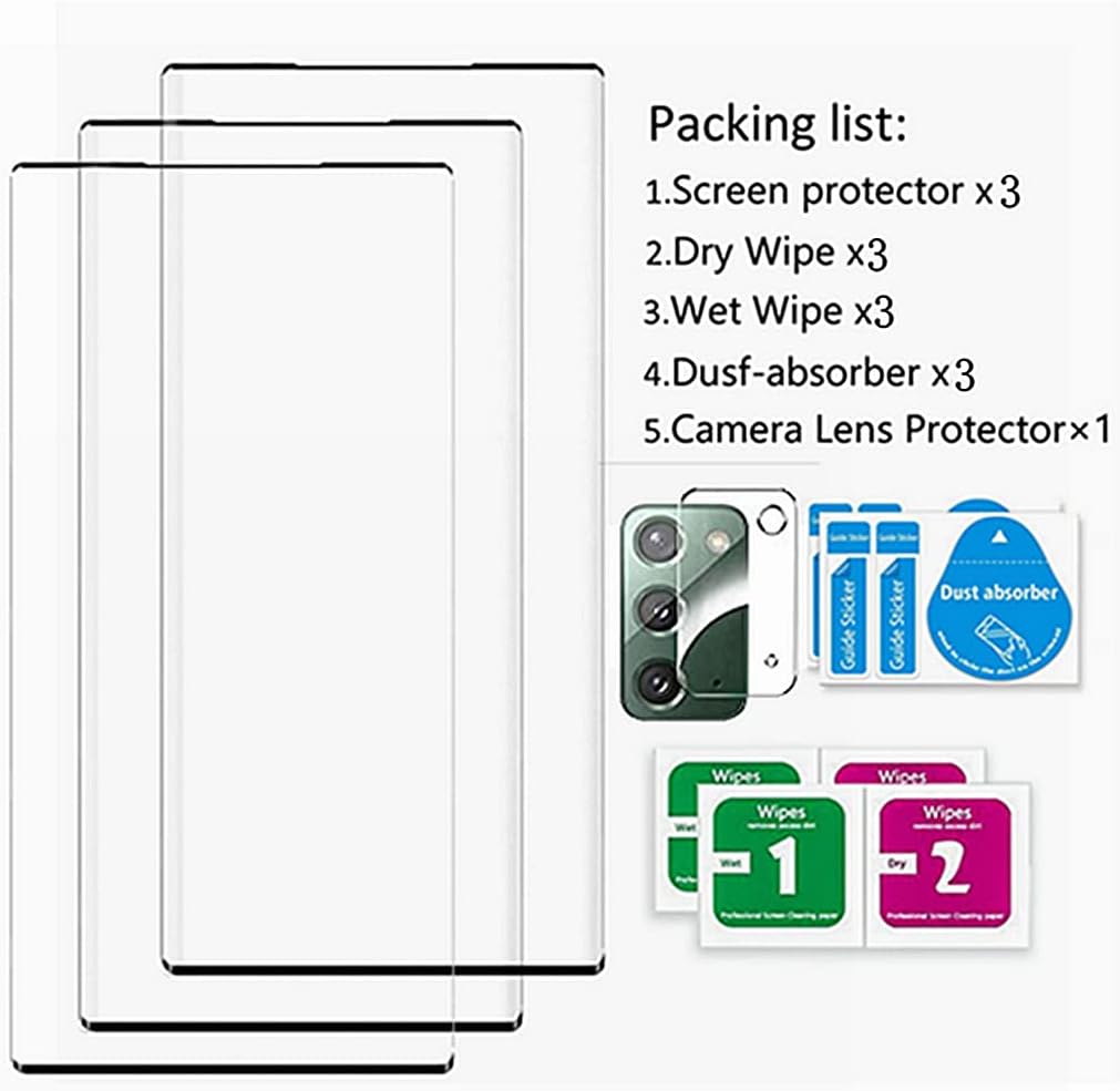 OttarScreen Protector de pantalla para Galaxy Note 20, paquete de 3 protectores de pantalla de vidrio templado3 + 1 unidad1 protector de lente de
