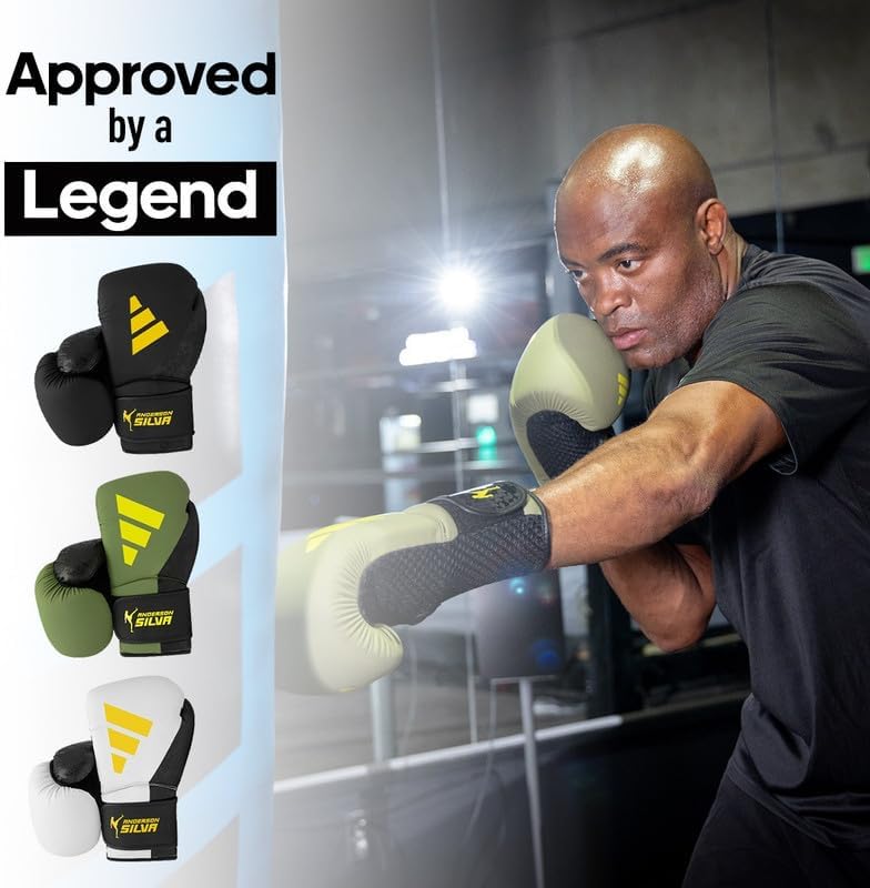 Adidas x Anderson Silva – Guantes de boxeo para uso diario, equipo de fitness versátil con carcasa exterior de poliuretano y espuma moldeada por