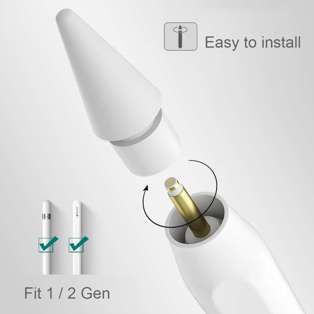 SIXFU Puntas de repuesto para Apple Pencil de 1 generación y 2, punta de lápiz Apple con protector de sensación de papel silencioso, accesorios para