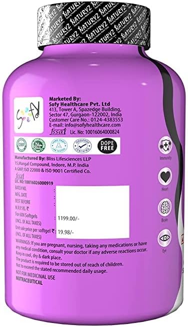 Aceite de pescado Omega 3 de triple fuerza con la más alta resistencia 2450 mg, 60 cápsulas, Omega 3-6-9 por porción (EPA 1200 mg DHA 800 mg)