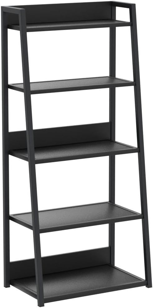 IOTXY Estantería abierta de 5 niveles, soporte de exhibición de acero y madera, estantería de pie de 19.7 in de ancho, color negro