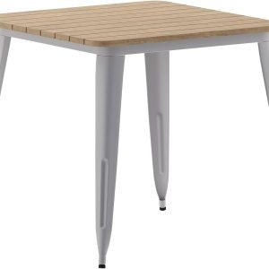Flash Furniture Declan – Mesa de comedor comercial para exteriores, parte superior de poliresina para todo tipo de clima con base de acero, cuadrada Flash Furniture Declan – Mesa de comedor comercial para exteriores, parte superior de poliresina para todo tipo de clima con base de acero, cuadrada