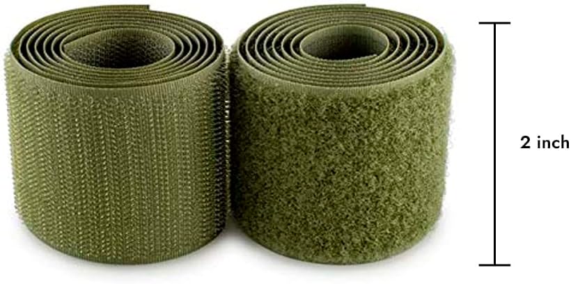 Cinta de gancho y bucle de 2 pulgadas de ancho, color verde oliva, no adhesiva, 1 yarda de longitud, cinta de nailon verde oliva, juego de