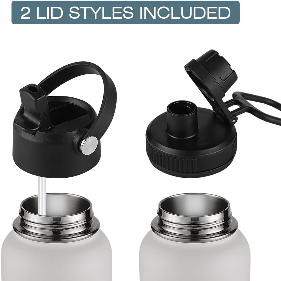 Funkrin Botella de agua aislada con tapa de popote y tapa de boquilla, taza de viaje personalizada de acero inoxidable al vacío de 32 onzas, a