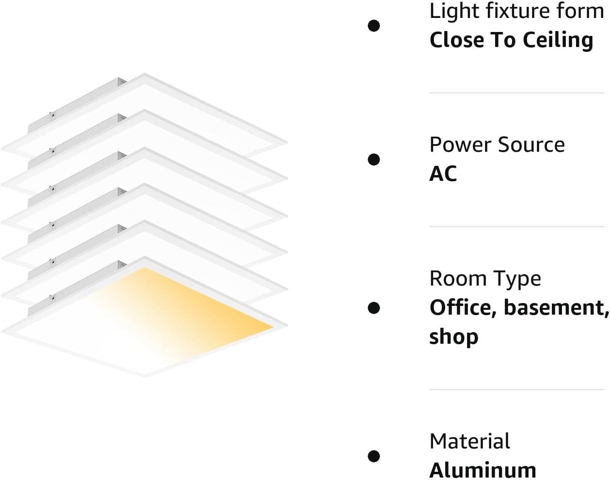 CycevSun Luz LED de pantalla plana de 2 x 2, luz de techo abatible 3000K 4000K 5000K 3 temperaturas de color seleccionables y 0-10 V regulable,