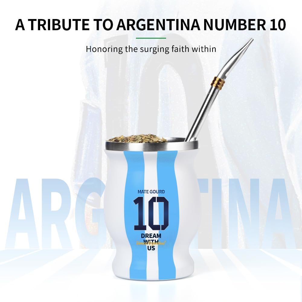 Argentina Captain No.10 Yerba Mate Gourd, vaso térmico de acero inoxidable de doble pared para mantener calientecafé helado, yerba mate, agua, té y