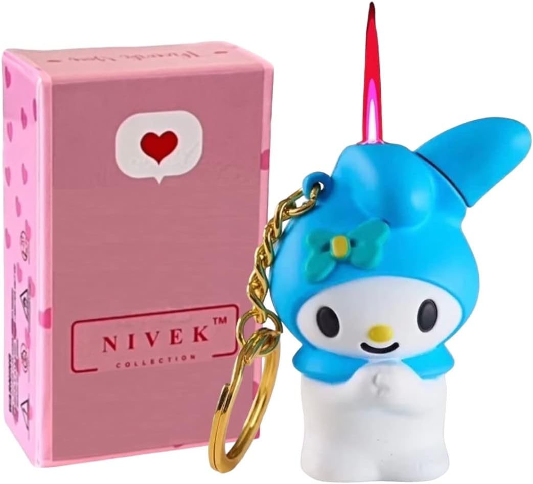 NIVEK My Melody – Encendedor de llama rosada Kawaii Cool Lighters conejito personaje japonés Y2K Anime tamaño bolsillo gatito gato (azul)