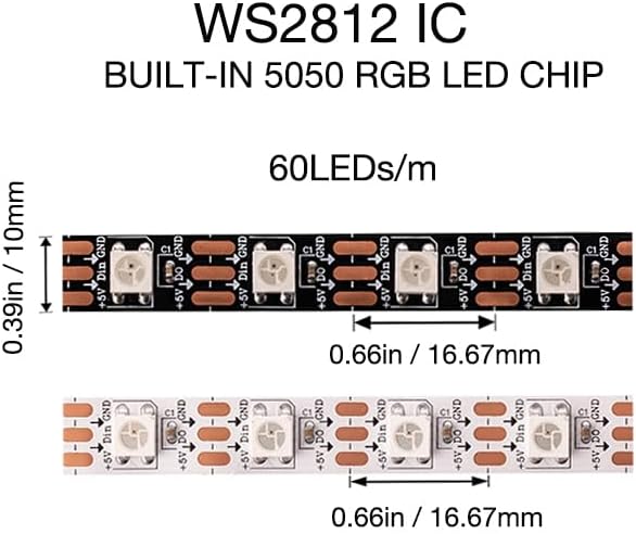 KWMSTPLT WS2812b – Tira de píxeles LED direccionable individualmente de 300 píxeles 5 M, programable, a todo color, SMD 5050 RGB, tira flexible de