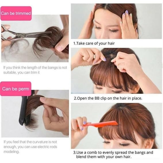 Flequillo con clip, extensiones de cabello 100% humano con clip, flequillo con fleco con red agradable y plano natural, flequillo ordenado con