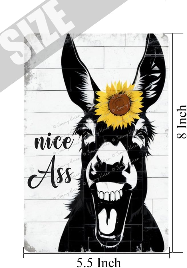 Cartel retro de metal con texto en inglés “Nice A-S-S”, divertido arte de pared de burro, divertido letrero de metal para baño, baño, inodoro,