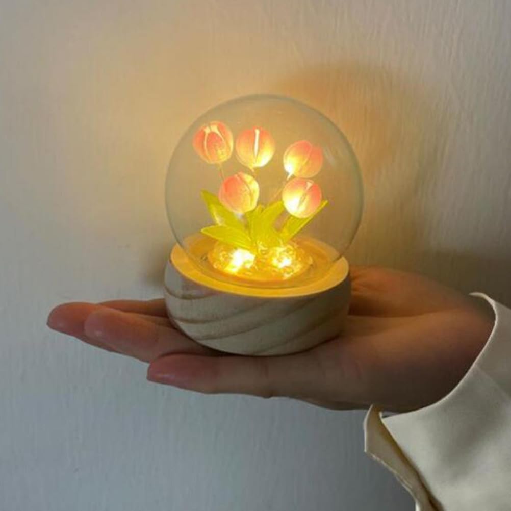 Lámpara de mesa hecha a mano con tulipán, decoración de mesita de noche, adorno de escritorio (5 flores)
