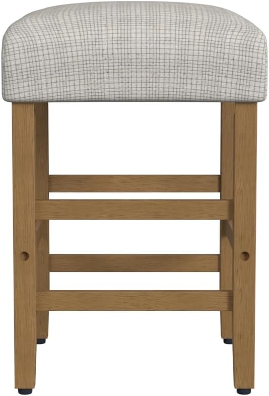 HomePop Home Decor – Taburete de bar clásico con respaldo abierto, altura de mostrador, 24 pulgadas, con cojín abovedado, patrón de mini rejilla