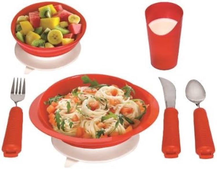 Essential Medical Supply Power of Red – Cuenco adaptable con ventosa inferior y borde lateral para una alimentación más fácil, incluye 2 tazones