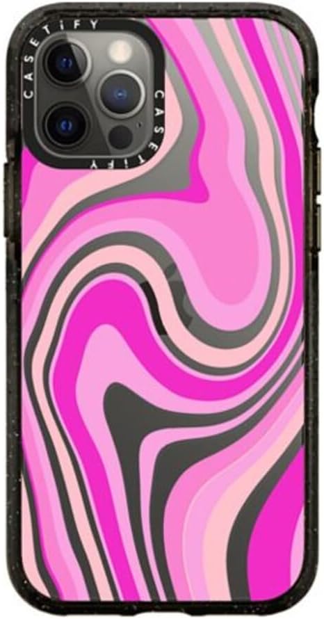 CASETiFY Impact Funda para iPhone 12 y iPhone 12 Pro, diseño de remolinos rosados, negro transparente