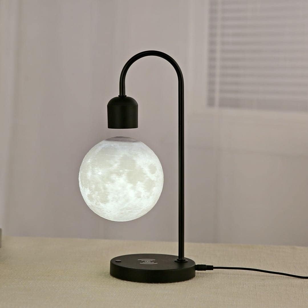 Lámpara de luna flotante, bombilla LED magnética de escritorio con bola de levitación LED y cargador de teléfono inalámbrico, decoración de oficina