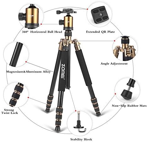 Trípode monopié portátil de aluminio profesional ZOMEi Z818, de 65 pulgadas, con cabezal esférico de 360 grados, placa de liberación rápida de 14 de