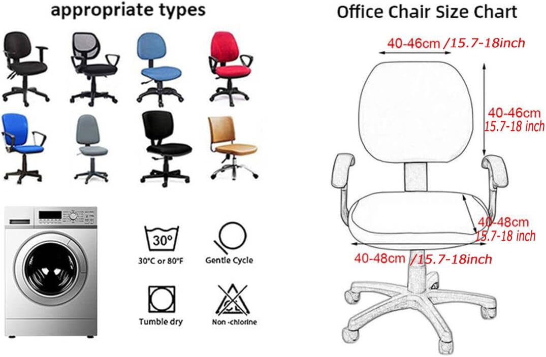 Funda para silla de oficina de poliuretano, impermeable, extraíble, funda de asiento + funda para respaldo, funda protectora elástica, ajuste