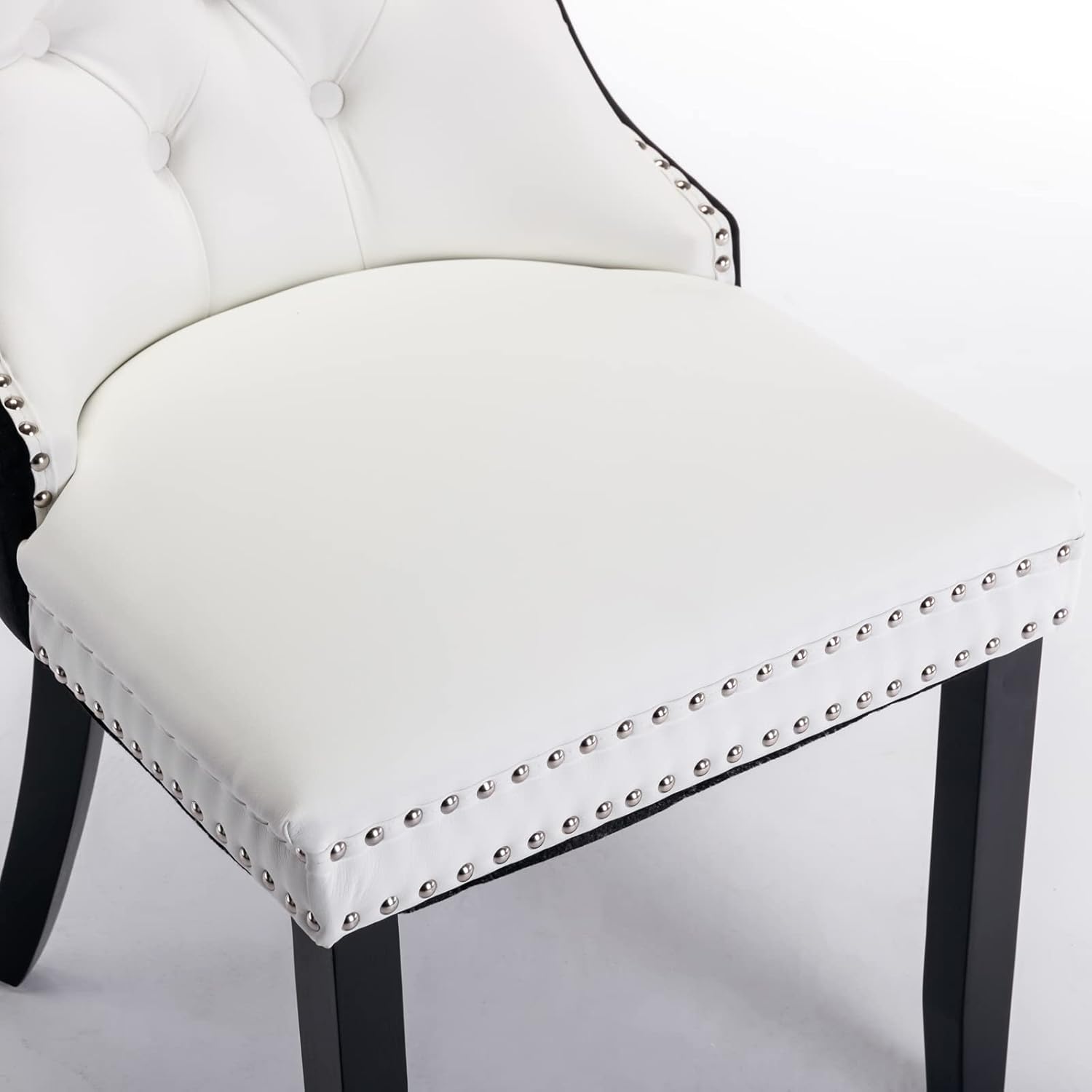 LZ LEISURE ZONE Juego de 2 sillas de comedor, sillas decorativas tapizadas con patas de madera maciza, ribete de cabeza de clavo, diseño de anillo