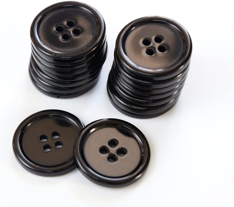 100 botones negros de 1 pulgada (0.984 in) botón de resina de 4 agujeros para coser y manualidades de bricolaje