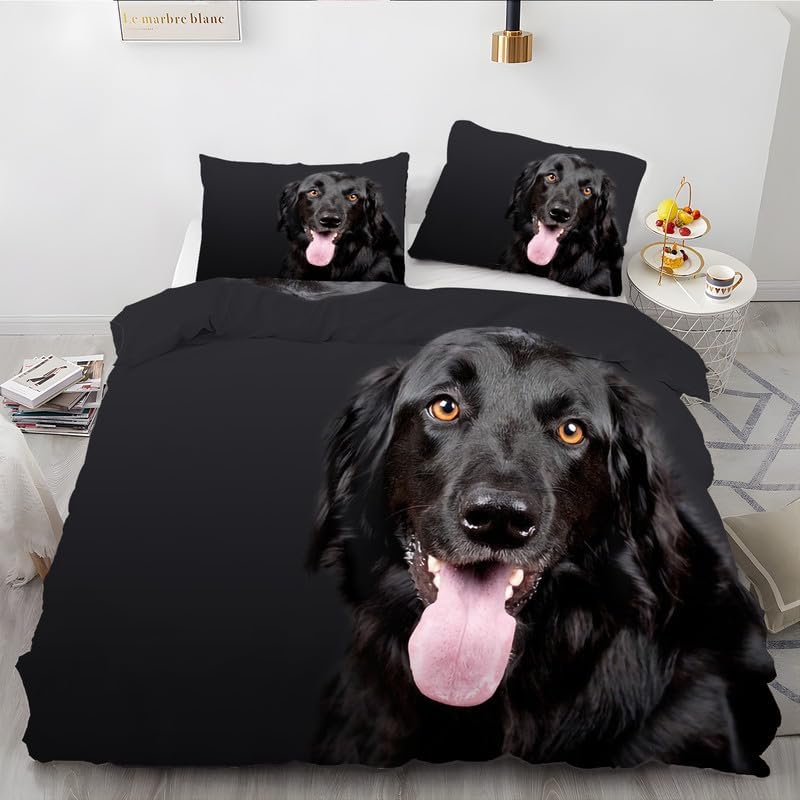 Juego de funda de edredón de cachorro negro, tamaño Queen, con estampado de animales, funda de edredón de microfibra suave y 2 fundas de almohada de