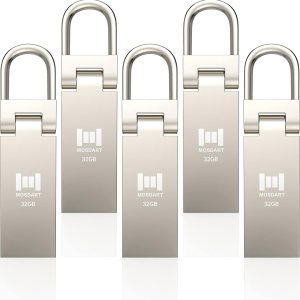 MOSDART Paquete de 5 unidades flash USB 2.0 impermeables de 32 GB con llavero, unidades de pulgar FAT32 de 32 GB, unidad de salto de metal, memoria MOSDART Paquete de 5 unidades flash USB 2.0 impermeables de 32 GB con llavero, unidades de pulgar FAT32 de 32 GB, unidad de salto de metal, memoria