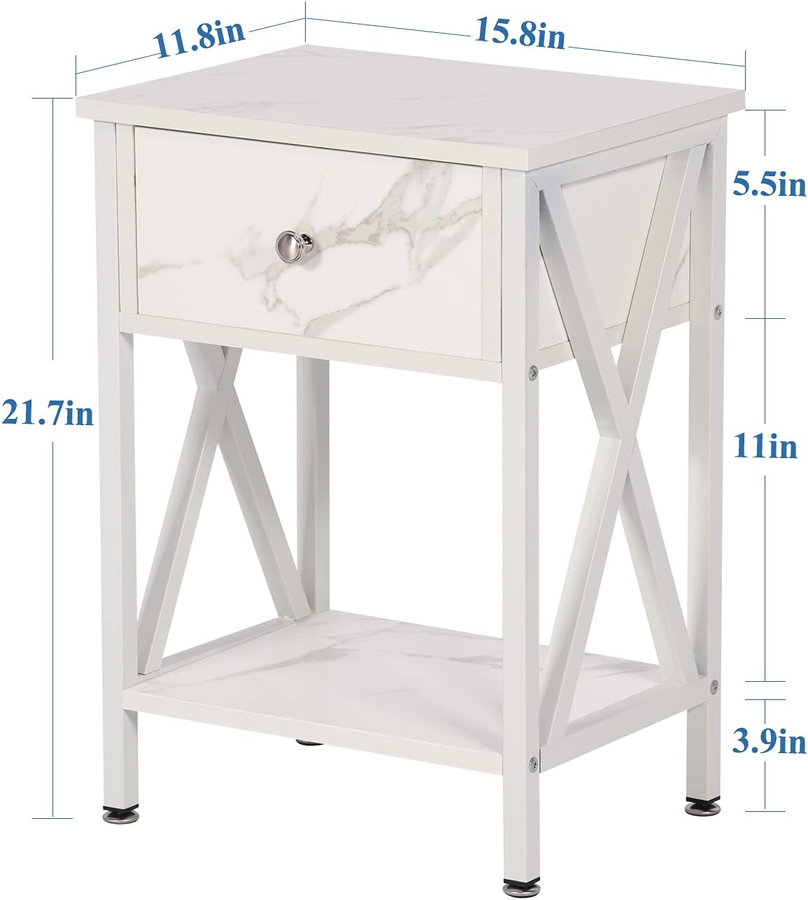 VECELO Mesa lateral con repisas Diseño en X Buró Mesa de noche Mueble versátil para sala de estar o dormitorio