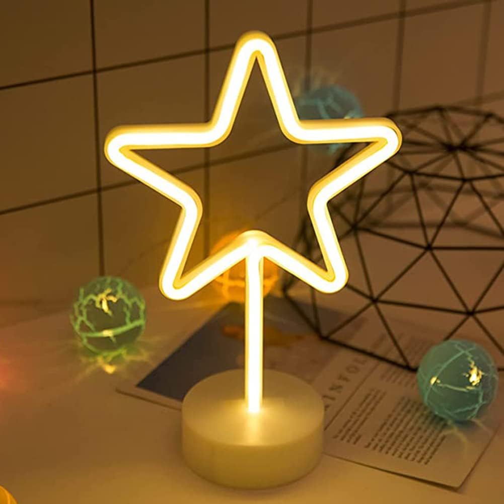 Luz de letrero de neón con base en forma de estrella, lámpara de mesa LED para fiesta, Navidad, cumpleaños, decoración de luz de estrella, USB o