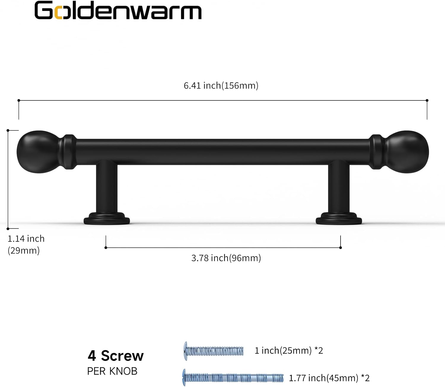 goldenwarm Paquete de 10 manijas de gabinete negras, paquete de 10 tiradores de gabinete de 3-34 pulgadas (3.780 in), tiradores de gabinete negro