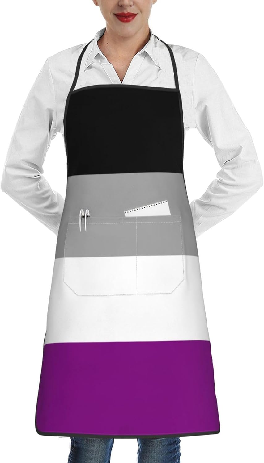 Delantal de bandera del orgullo asexual, impermeable, con bolsillos, delantal de cocina, delantal de chef para hombres y mujeres, Blanco