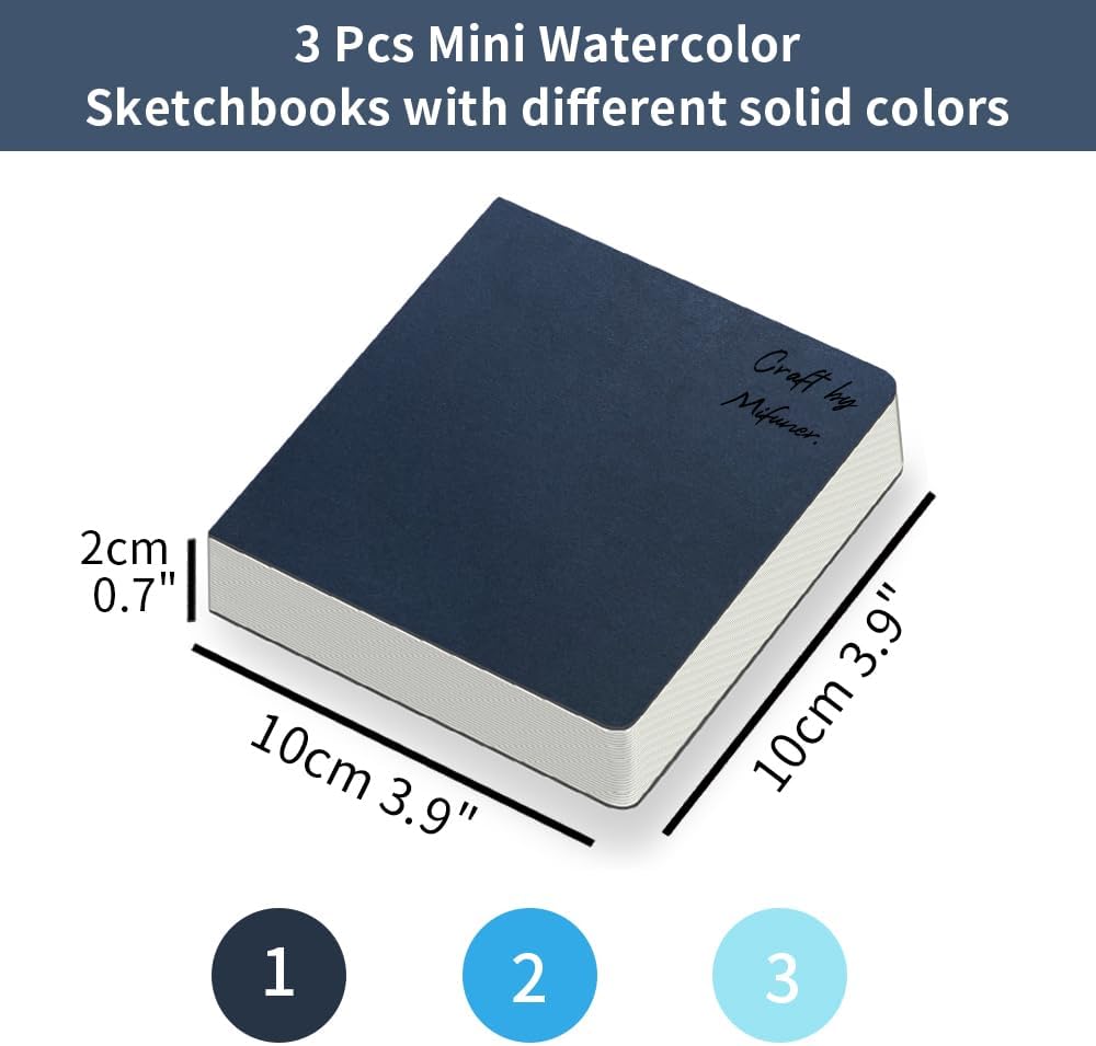 3 mini cuaderno de bocetos de acuarela de 3.9 x 3.9 pulgadas, 300 GSM, cuaderno de pintura cuadrado portátil, 60 pgs (30 hojas delanteras y traseras