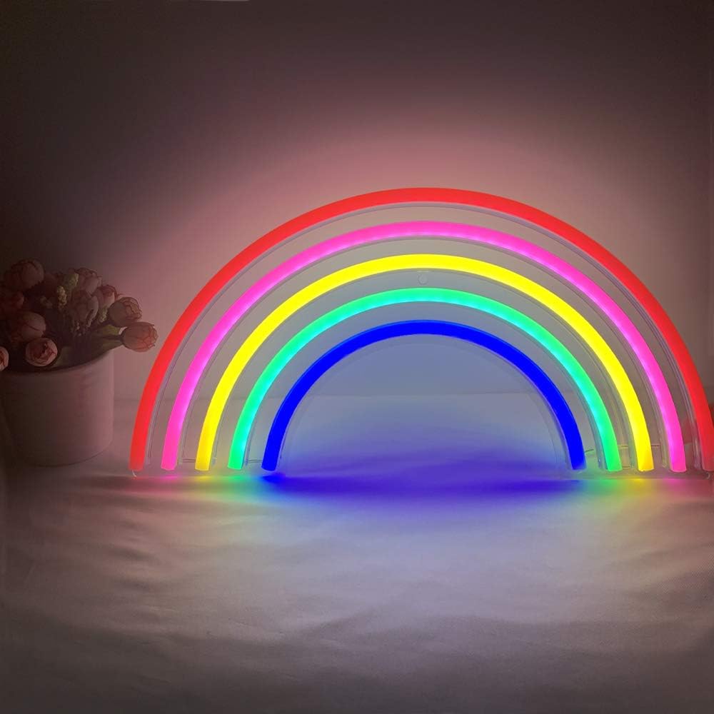 Luz de neón arcoíris, lindo letrero de neón colorido de arcoíris, luz nocturna alimentada por USB como decoración de pared para habitación de niños,