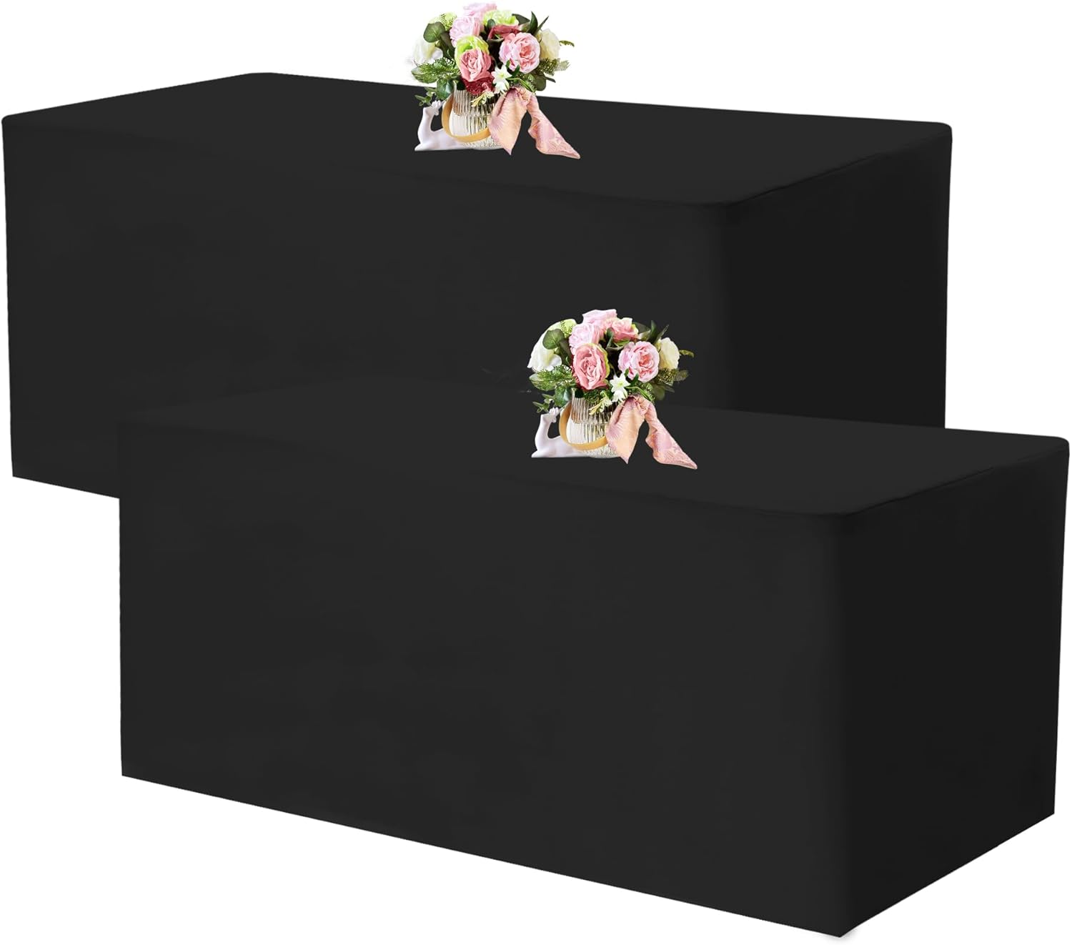 Paquete de 2 manteles ajustables de 72 x 30 pulgadas, manteles rectangulares negros de alta calidad para mesas de 6 pies, mantel de tela de
