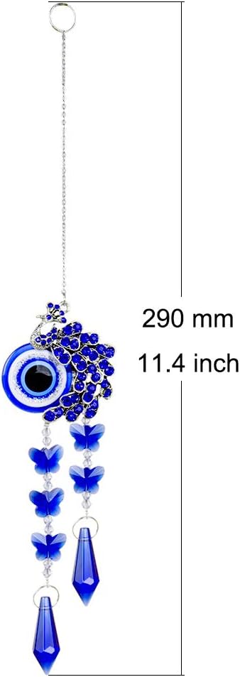 Colgante colgante de cristal azul pavo real con protección contra el mal de ojo, regalo