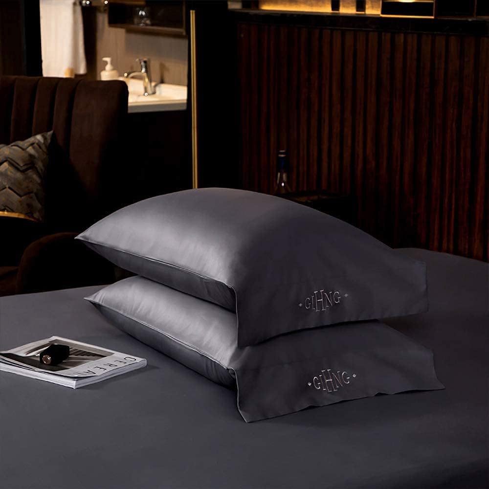 Duvet Cover Set Pure Color Long-Staple Cotton Embroidered 4-Piece Cotton Bed Linen Quilt Cover Pillowcase Hotel Double Bedding Set 100% Cotton Cover