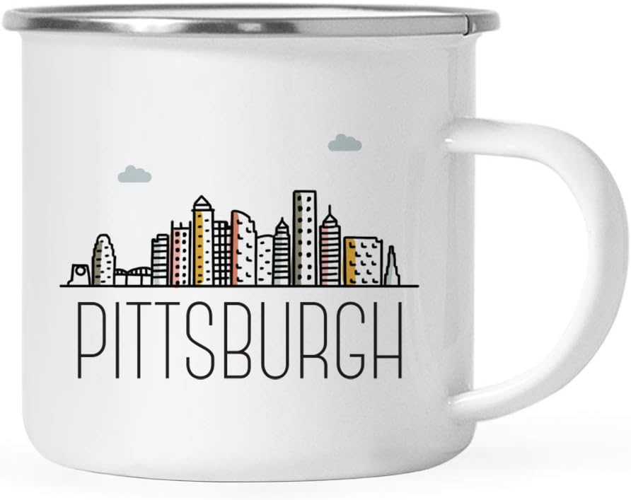 Andaz Press Taza de café de acero inoxidable de 11 onzas, Pittsburgh, gráfico colorido del horizonte de la ciudad, 1 paquete, ideas de regalo de