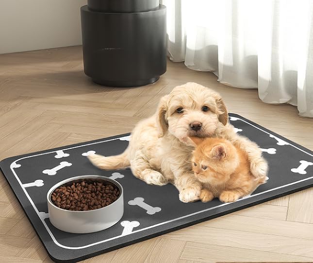 Tapete de alimentación para mascotas, tapete absorbente de comida para perros, tapete para alimentos y agua, de secado rápido, tapete de comida para