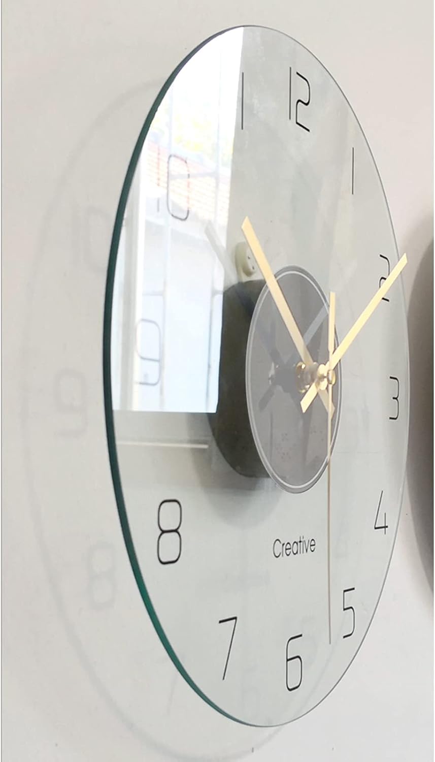 Reloj de pared de cristal transparente de 12 pulgadas, sin tictac, funciona con pilas, movimiento ultra silencioso, de cuarzo, para oficina, aula,