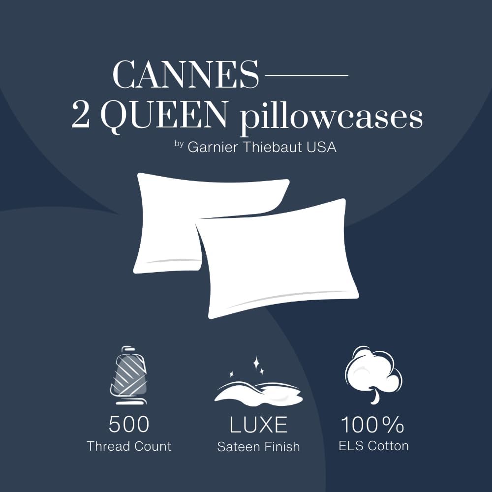 Juego de 2 fundas de almohada Queen Cannes River Blue de 500 hilos, 100% algodón, HC by Garnier-Thiebaut USA